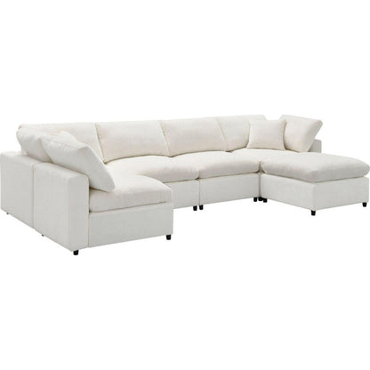 130x65" Modern Modular Cloud Sofa Bed, 6 Seat Chenille Sectional Couch Set with Ottoman,Free Combination,Convertible U Shaped Sleeper Sofa for Living Room, Apartment, 3 Colors