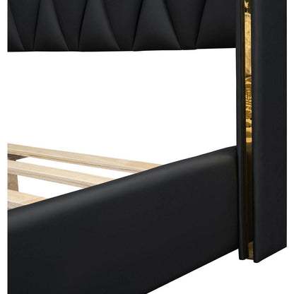 Full Size Upholstered Platform Bed with Metal Strips, Black