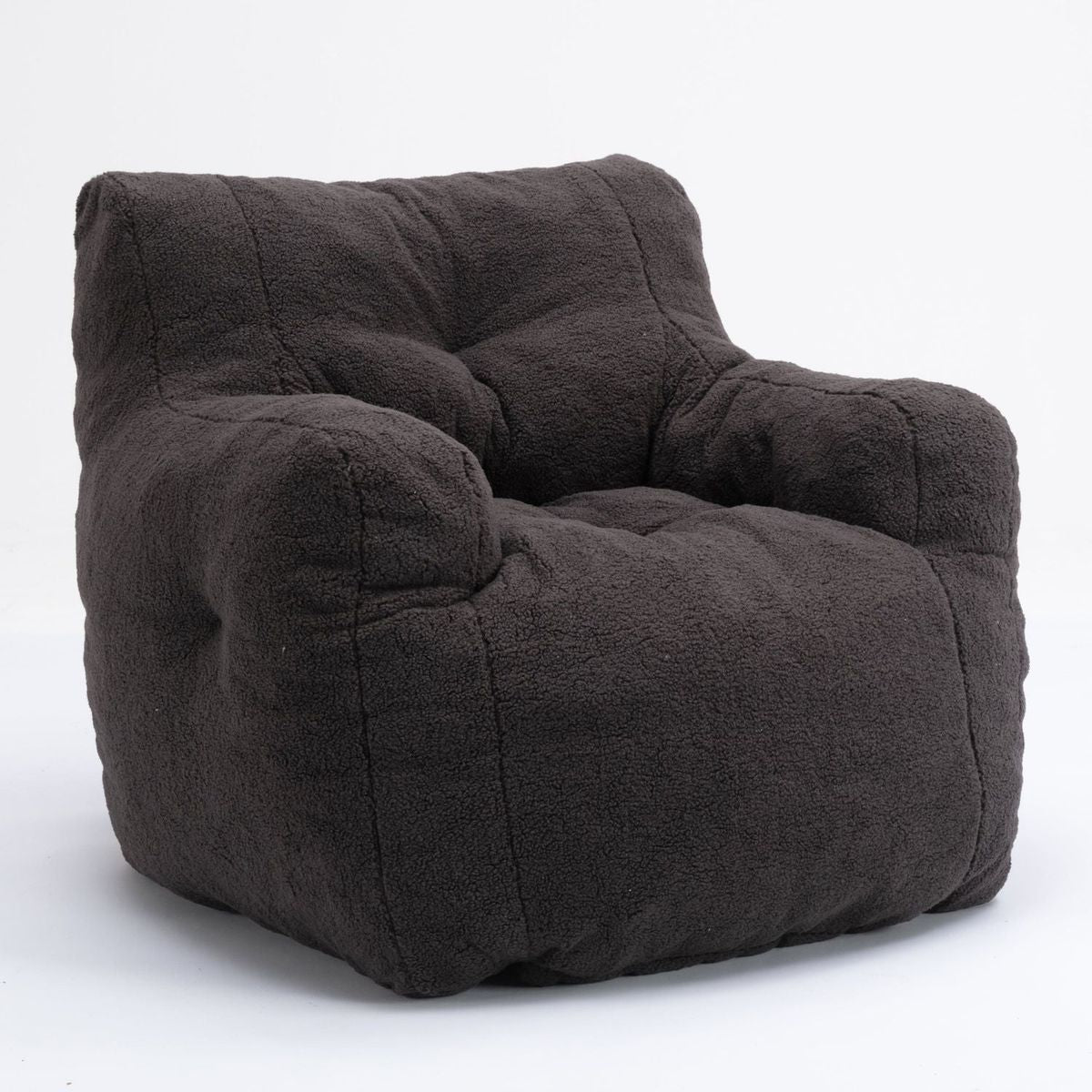 Soft Teddy Fabric Tufted Foam Bean Bag Chair With Teddy Fabric Dark Gray