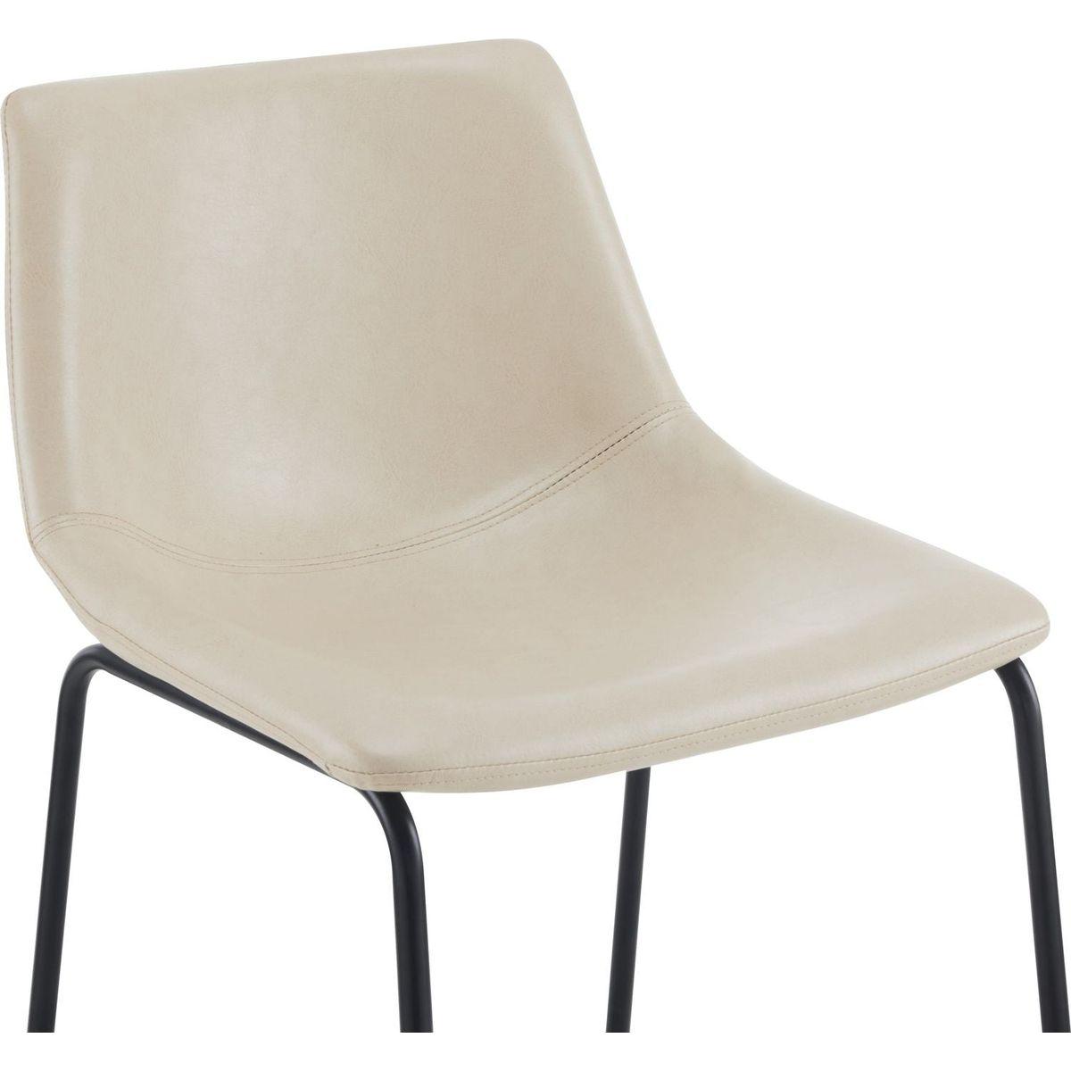 (Set of 2) Vintage Style 24-Inch Armless Industrial Faux Leather Counter Stool with Metal Legs and Footrest for Kitchen Island, Cafe, Pub, Bar Counter, Cream and Black