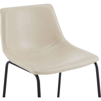 (Set of 2) Vintage Style 24-Inch Armless Industrial Faux Leather Counter Stool with Metal Legs and Footrest for Kitchen Island, Cafe, Pub, Bar Counter, Cream and Black