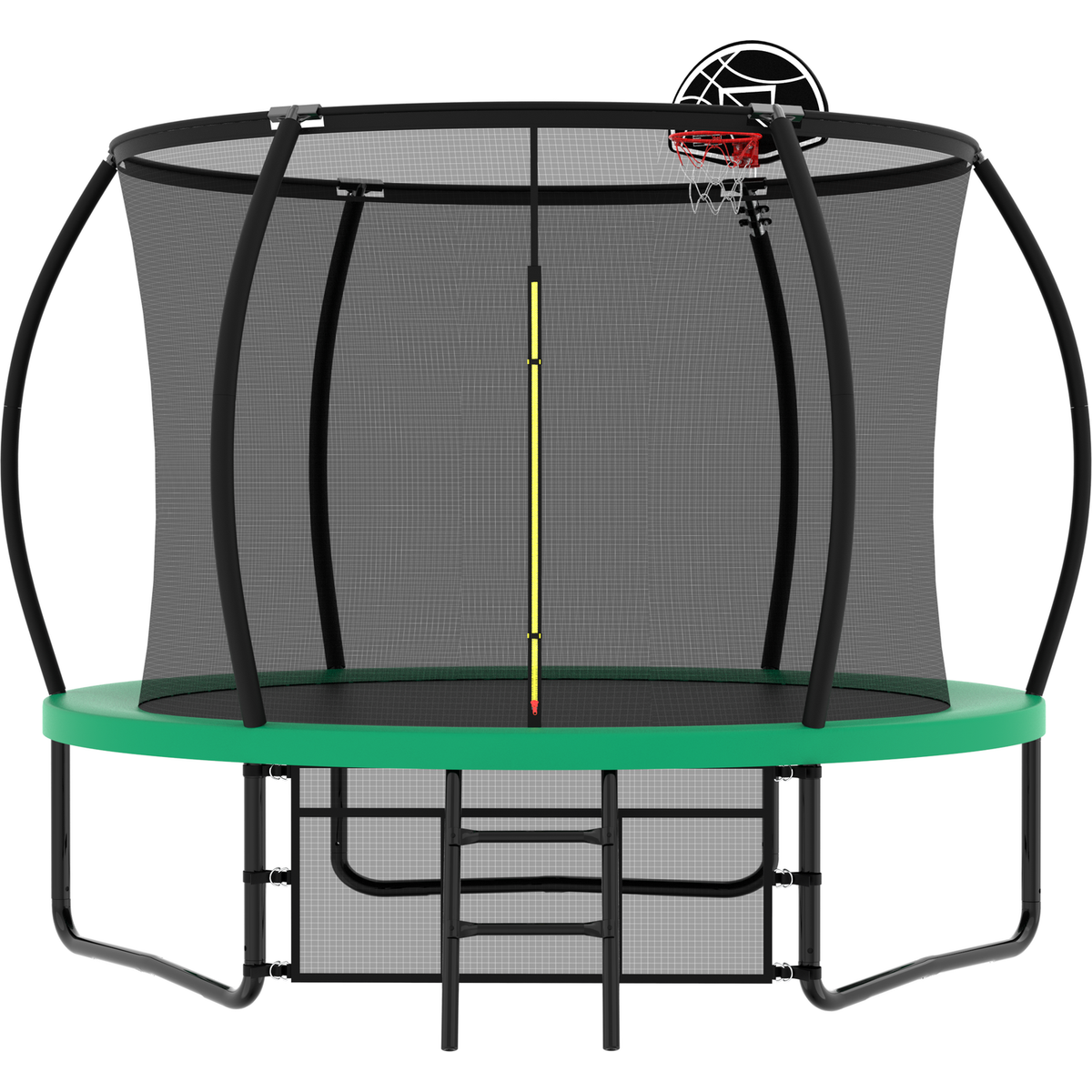 10FT Pumpkin Trampoline, Outdoor Trampoline with Basketball Hoop, Enclosure Net and Ladder