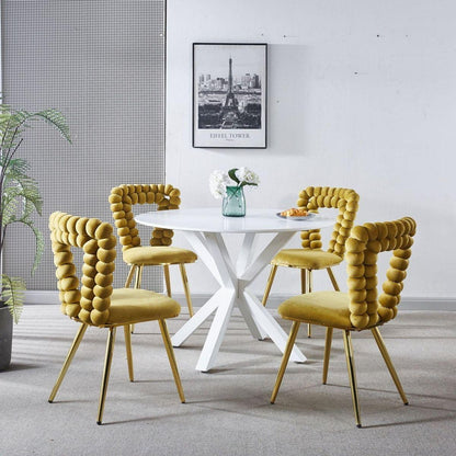 yellow and gold Modern chair(set of 4 ) with iron tube legs, soft cushions and comfortable backrest, suitable for dining room, living room, cafe,hairball back