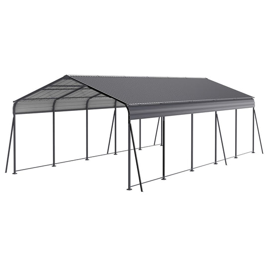 Metal Carport 13 × 26.5 ft Heavy Duty with Galvanized Steel Roof, Metal Garage Canopy with Galvanized Steel Roof & Frame, Car Tent Outdoor Storage Shed for Car, Boats and Truck - Gray