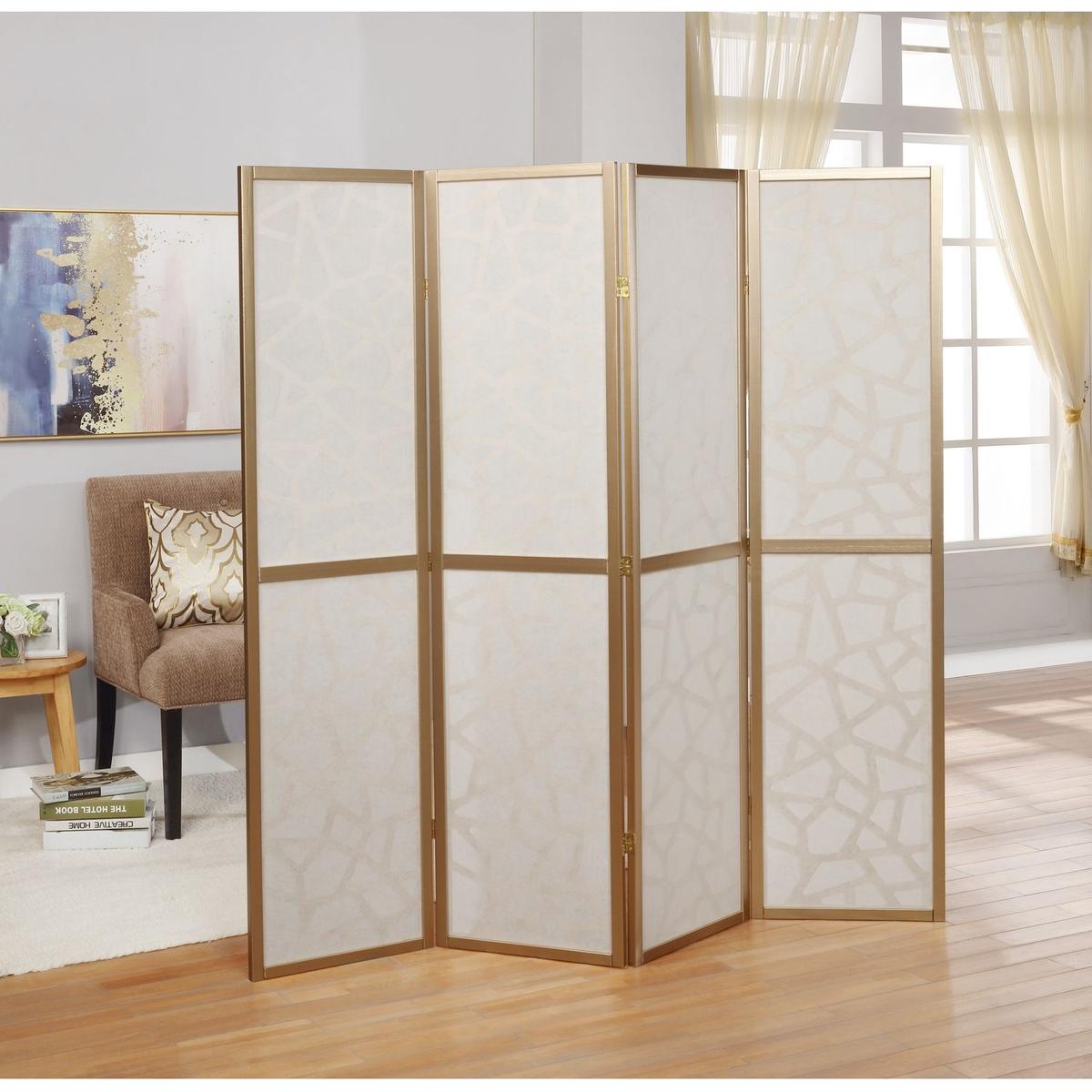 Giyano 4 Panel Screen Room Divider, Gold - Streamdale Furniture