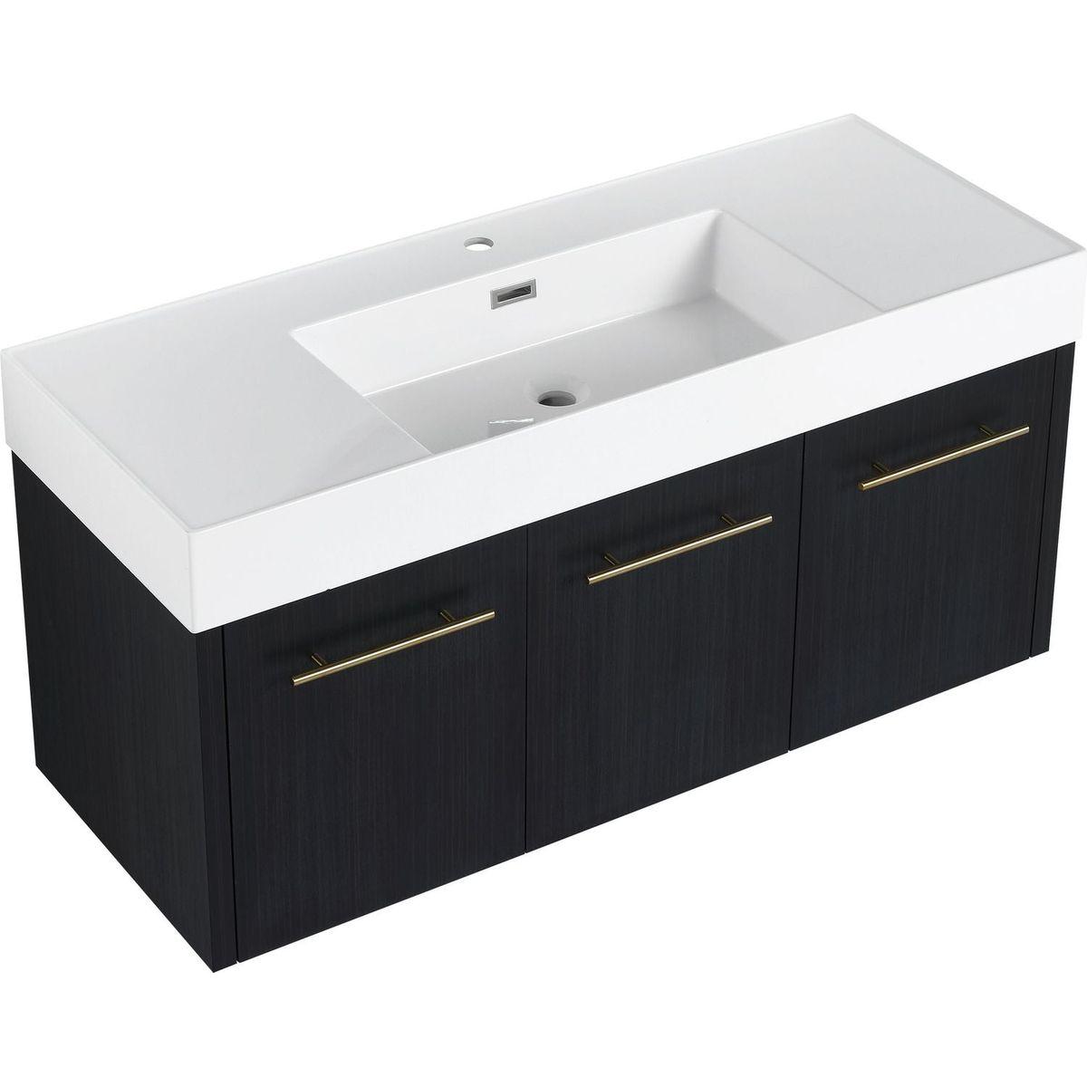 48 Inch Wall-Mounted Bathroom Vanity with Sink, Thick Edged Resin Basin, KD-Package