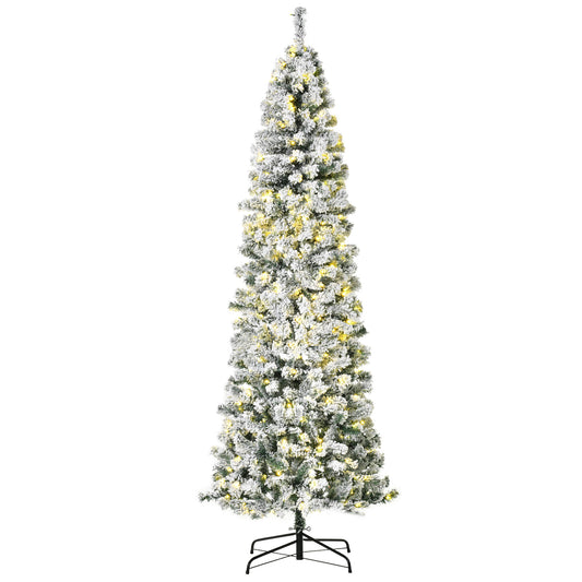 HOMCOM 7.5ft Pre-Lit Snow-Flocked Slim Douglas Fir Artificial Christmas Tree with Realistic Branches, 350 LED Lights and 641 Tips