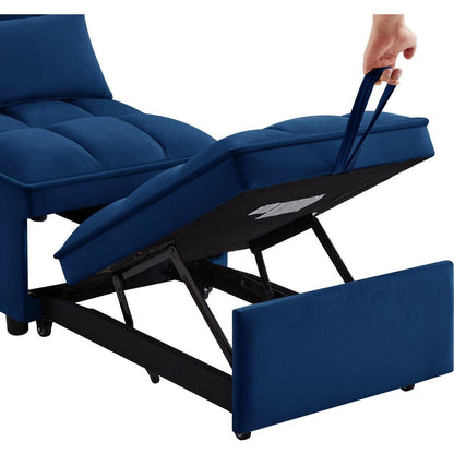 4 in1 Multi-Function Single Sofa Bed with Storage Pockets,Tufted Single Pull-out Sofa Bed with Adjustable Backrest and Pillows, Convertible Chaise Lounge, Navy