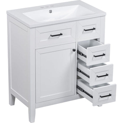 30" Bathroom Vanity with Sink Combo, White Bathroom Cabinet with Drawers, Solid Frame and MDF Board