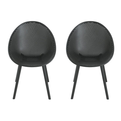 Modern Gable Dining Chair Set of 2 with Weather-Resistant Plastic in Black