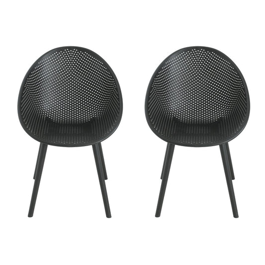 Modern Gable Dining Chair Set of 2 with Weather-Resistant Plastic in Black