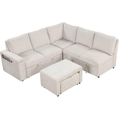 L-shaped Padded Modular Sofa with Storage Space, USB Ports, and Cup Holders on the Armrests, Suitable for Living Rooms, Offices, and Apartments.