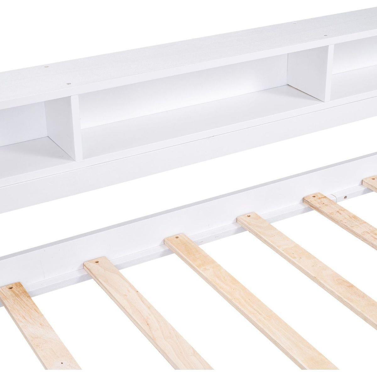 Twin XL Wood Daybed with 2 Trundles, 3 Storage Cubbies, 1 Light for Free and USB Charging Design, White