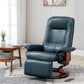 Faux Leather Manual Recliner with Swivel Wood Base, Blue