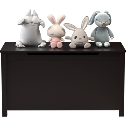 Kids Wooden Toy Box Storage with Safety Hinged Lid for Ages 3+ (Dark Brown)