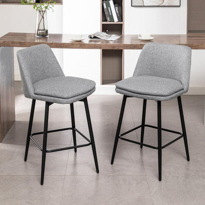 Counter Height Swivel Bar Stools Set of 2, 360 Swivel Upholstered Barstools with Back and Metal Legs, 25.6" Seat Height,Counter Stools for Kitchen Island and Pub,Linen Cloth,Grey