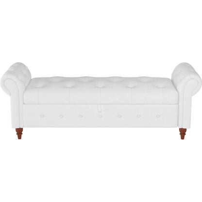 63" Bed Bench Cream White Fabric