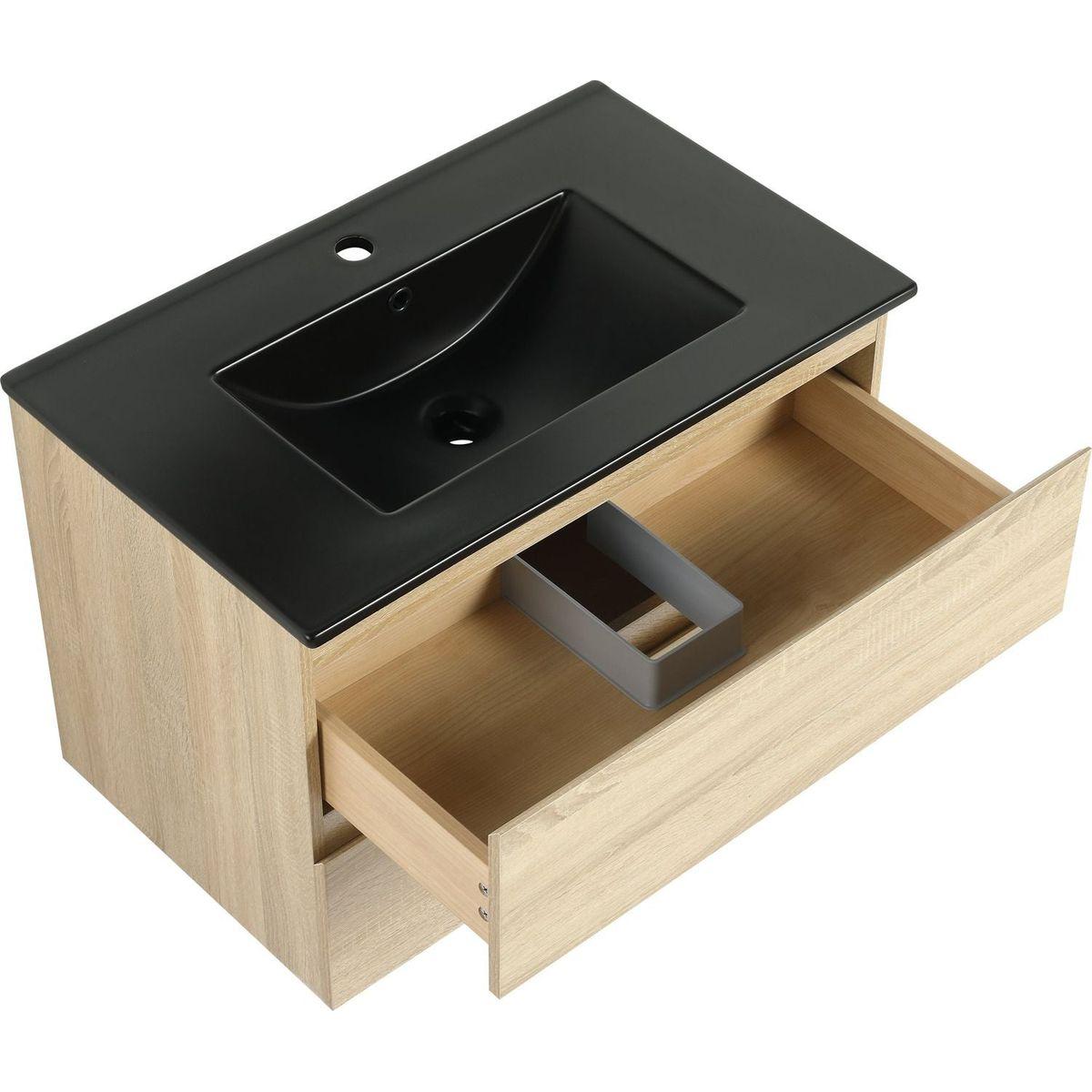 30" Wall-Mounted Bathroom Vanity With Black Ceramic Sink, 2-Soft Close Drawers, KD-Package