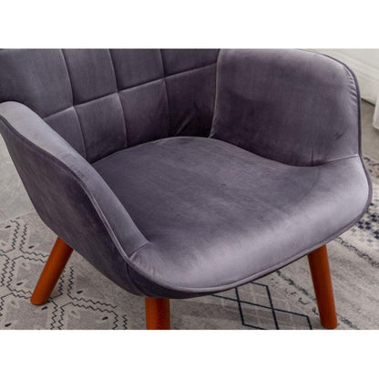 Leiria Contemporary Silky Velvet Tufted Accent Chair with Ottoman, Gray