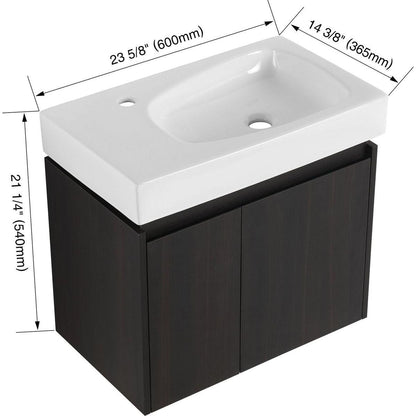 24 Inch Bathroom Vanity with Basin, Wall Mounted Floating Vanity Sink Combo, Wooden Storage Cabinet with Double Doors for Bathroom,Black