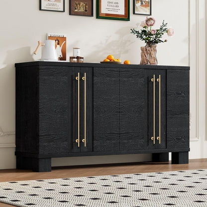 TREXM Sideboard Buffet Cabinet with Storage, Wood Sideboard with Adjustable Shelves and Gold Handles for Kitchen, Dining Room and Living Room (Black)