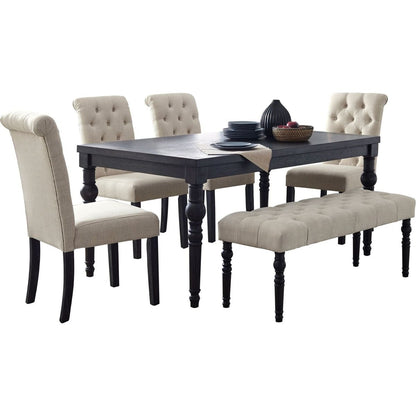 Leviton Urban Style Dark Wash Wood Dining Set: Table, 4 Chairs and Bench