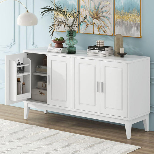 4-Door Sideboard Storage Cabinet with Door Shelf for Living Room and Dining Room, Two Large Cabinets with Adjustable Shelf, White