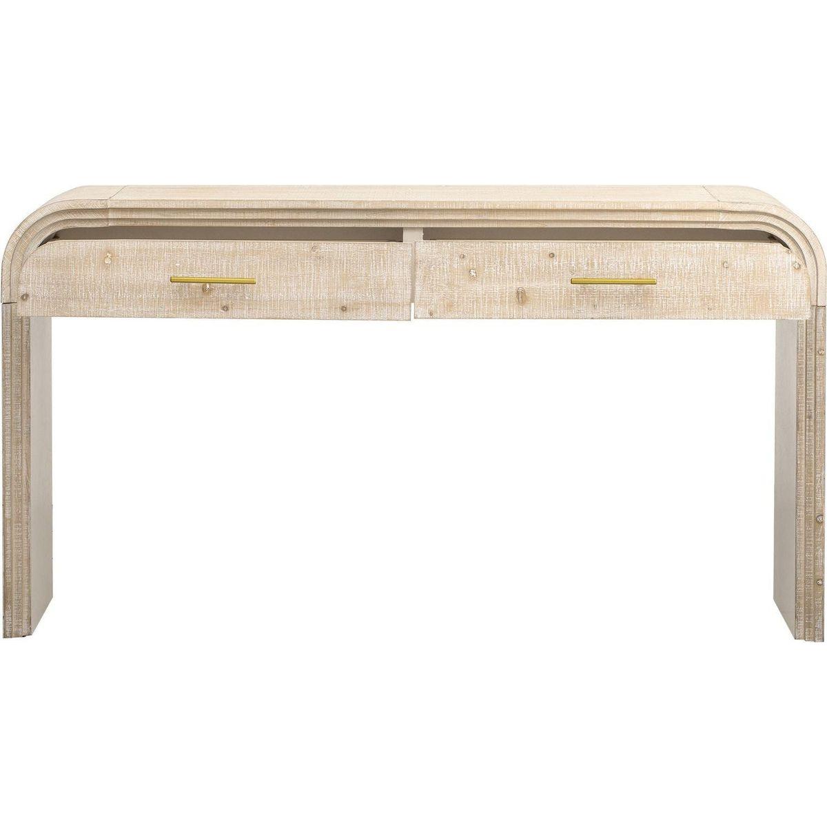 Unique Retro Silhouette Console Table with Open Style, Two Top Drawers for Entrance, Dining Room, Living Room (Natural Wood Wash)