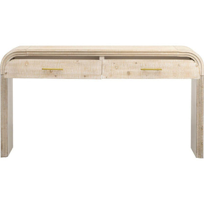 Unique Retro Silhouette Console Table with Open Style, Two Top Drawers for Entrance, Dining Room, Living Room (Natural Wood Wash)
