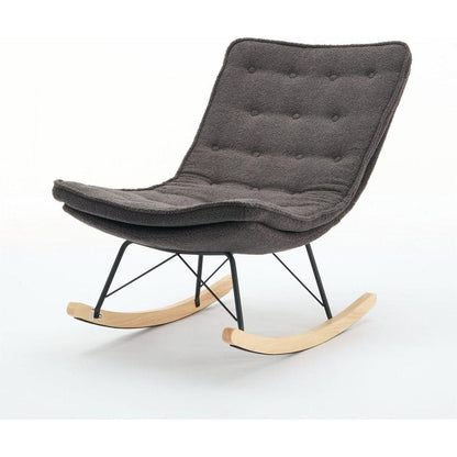 Lazy Rocking Chair,Comfortable Lounge Chair with Wide Backrest and Seat Wood Base, Upholstered Armless Rocker Chair for Living room, Balcony,Bedroom and Patio Porch. (GREY)