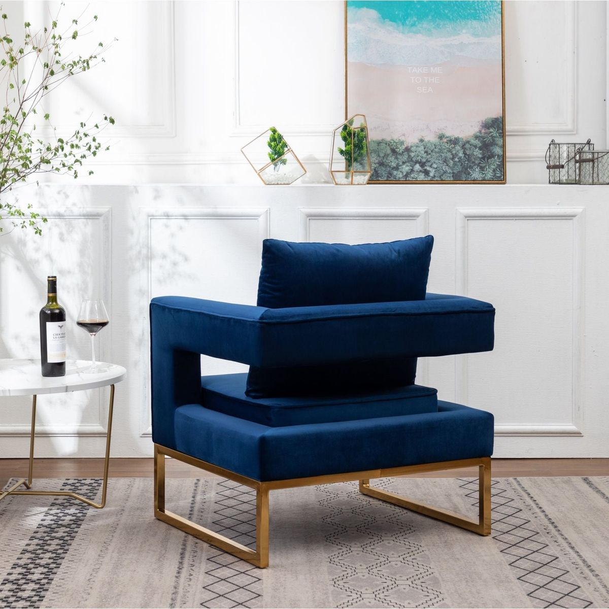 Lenola Contemporary Upholstered Accent Arm Chair, Blue