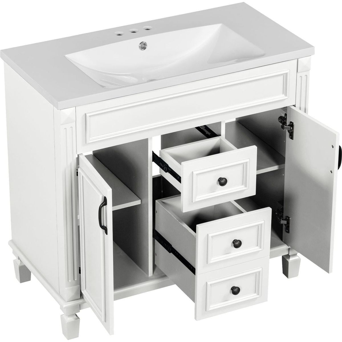 36" Bathroom Vanity with Top Sink, Modern Bathroom Storage Cabinet with 2 Soft Closing Doors and 2 Drawers, Single Sink Bathroom Vanity