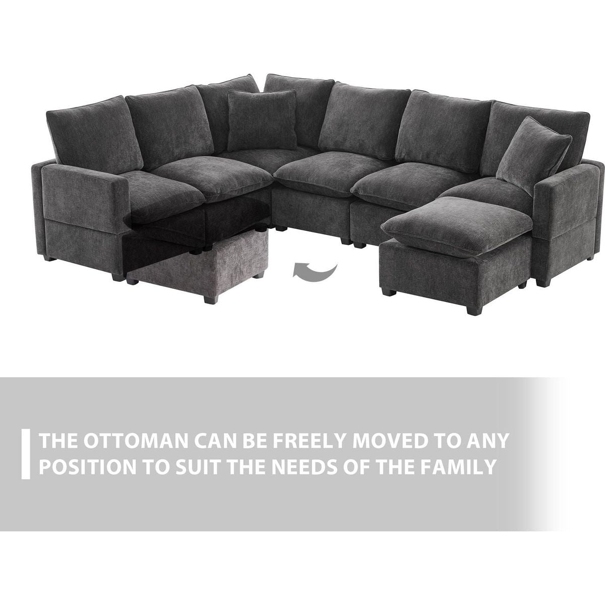 110x84" Modern U Shape Modular Sofa, 7 Seat Chenille Sectional Couch Set with 2 Pillows Included, Freely Combinable Indoor Funiture for Living Room, Apartment, Office, 2 Colors