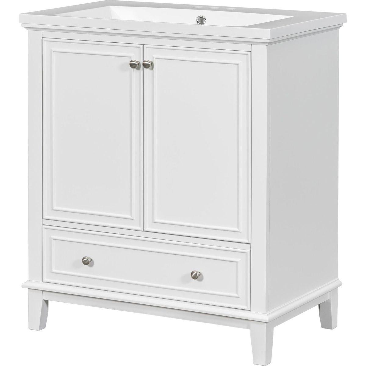 30" Bathroom Vanity with Sink Combo, Multi-functional Bathroom Cabinet with Doors and Drawer, Solid Frame and MDF Board, White