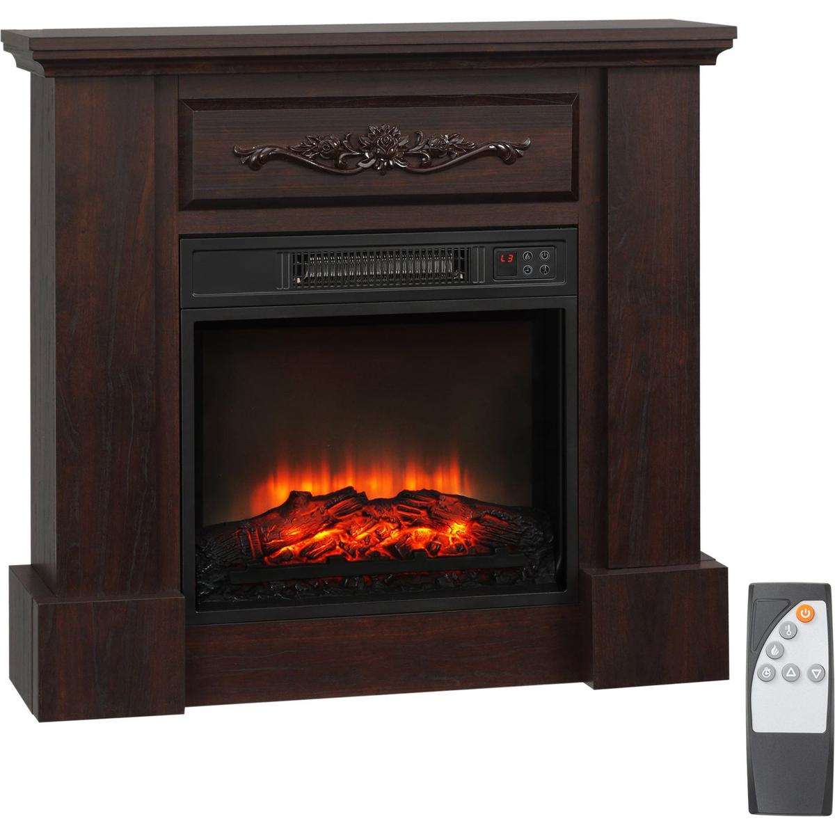 32" Electric Fireplace with Mantel, Freestanding Heater with LED Log Flame, Overheat Protection and Remote Control, 1400W, White