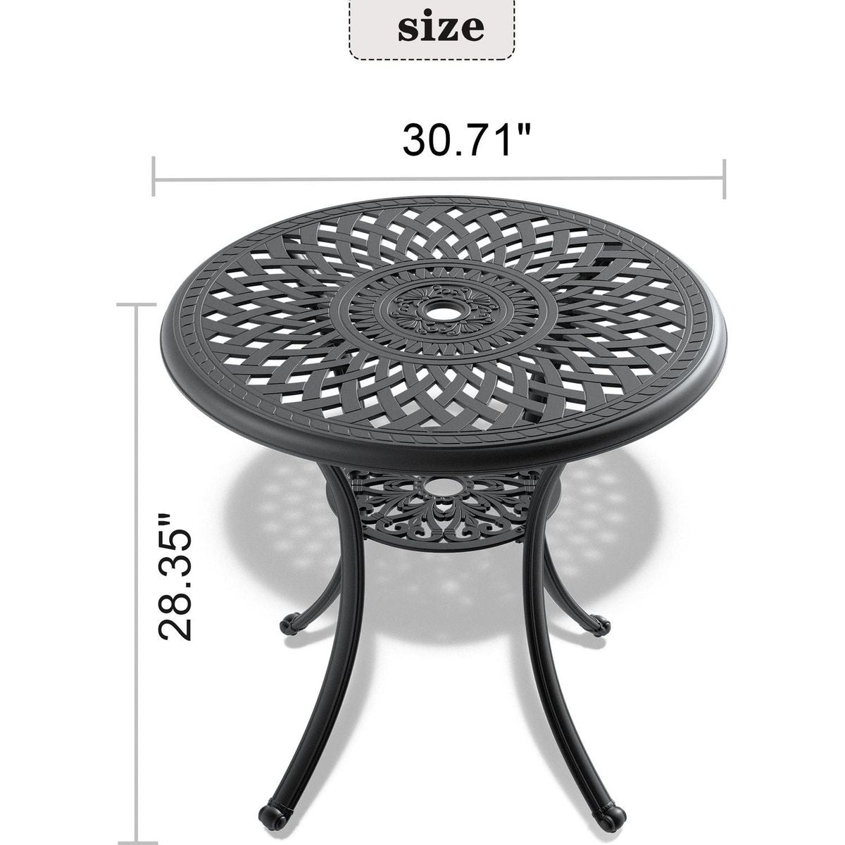 30.71-inch Cast Aluminum Patio Dining Table With Black Frame and Umbrella Hole