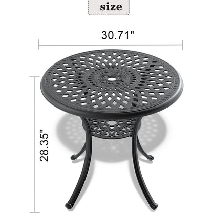 30.71-inch Cast Aluminum Patio Dining Table With Black Frame and Umbrella Hole