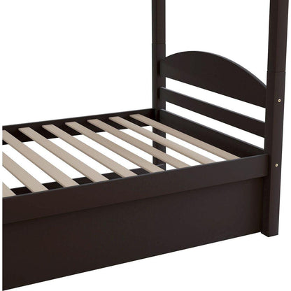 Twin L-Shaped Bunk bed with Trundle-Espresso{O