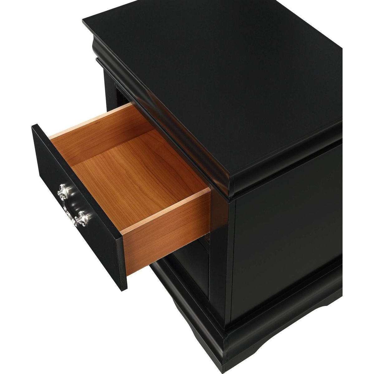 1pc Black Finish Two Drawers Louis Philip Nightstand Solid Wood Contemporary & Simple Style