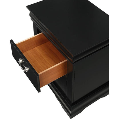 1pc Black Finish Two Drawers Louis Philip Nightstand Solid Wood Contemporary & Simple Style