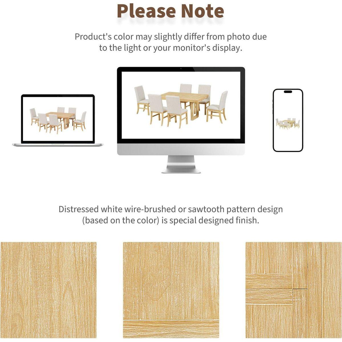 Traditional 7-Piece 72" Extendable Dining Table Set with 12inch Butterfly Leaf and 6 Upholstered Dining Table Set, Natural