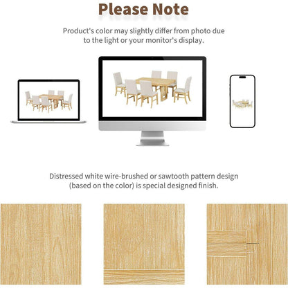 Traditional 7-Piece 72" Extendable Dining Table Set with 12inch Butterfly Leaf and 6 Upholstered Dining Table Set, Natural