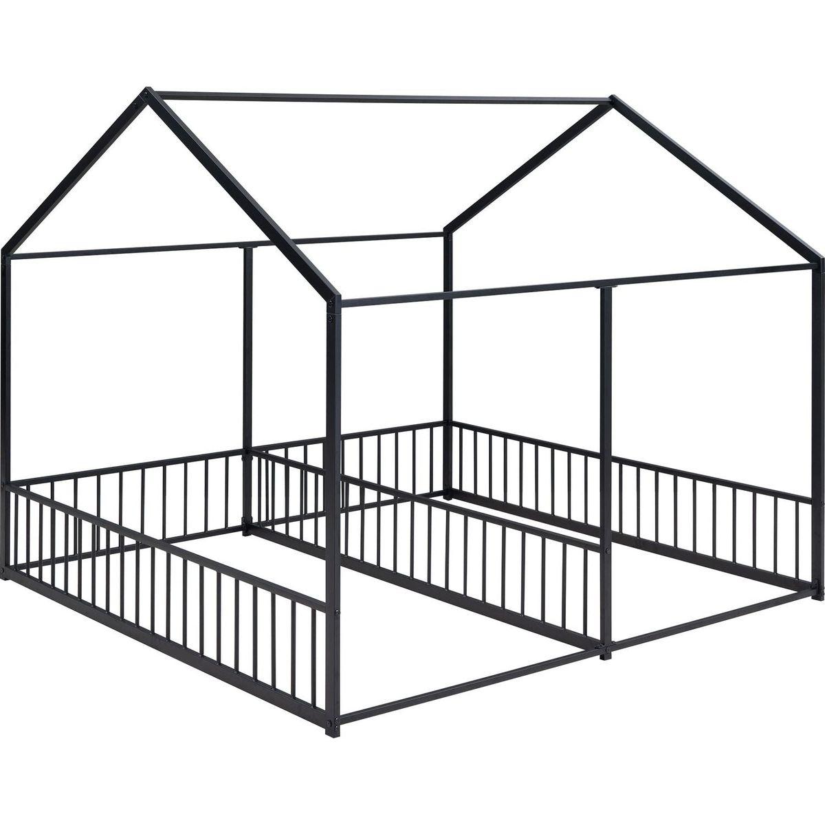 Metal Twin Size House Platform Beds, Two Shared Beds, Black