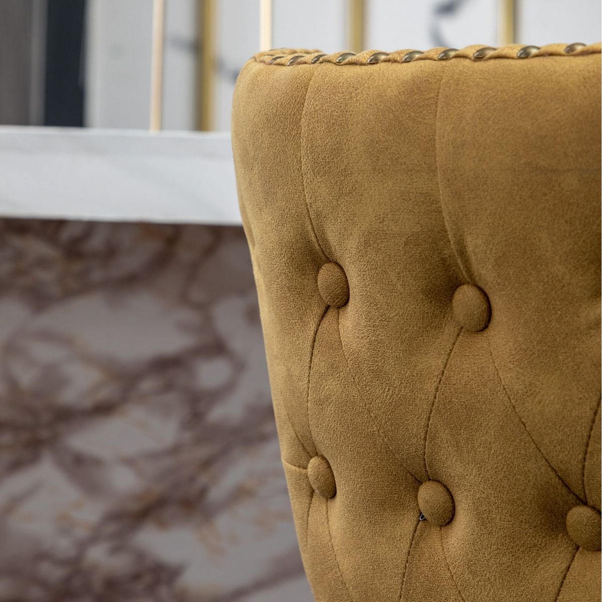 Nevis Mid-century Modern Faux Leather Tufted Nailhead Trim Counter Stool Set of 2, Yellow