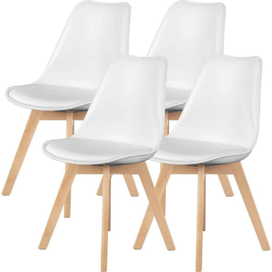 PU Leather Upholstered Dining Chairs with Wood Legs, Set of 4 for Kitchen, White