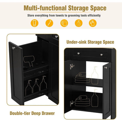 30-Inch Black Bathroom Vanity with Ceramic Sink Combo, Abundant Storage Cabinet - 2 Soft-close Doors and Double-tier Deep Drawer