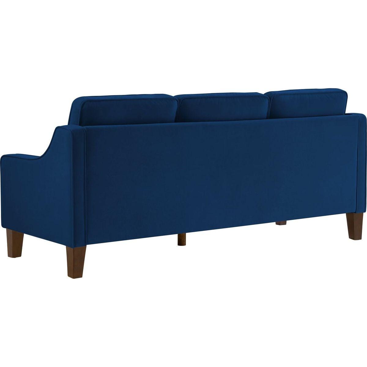Modern 3 Piece seat Sofa Couch with Scooped Armrest/Wood legs,Upholstered Velvet 3-seat Sofa with Removable Cushions for Livingrooom Bedroom,Navy