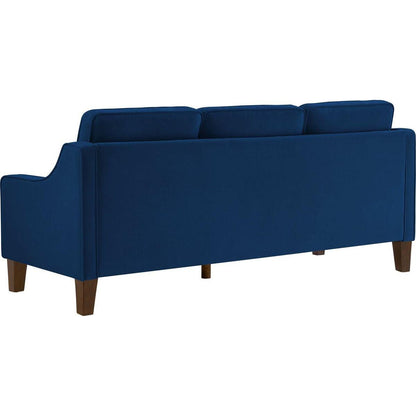 Modern 3 Piece seat Sofa Couch with Scooped Armrest/Wood legs,Upholstered Velvet 3-seat Sofa with Removable Cushions for Livingrooom Bedroom,Navy