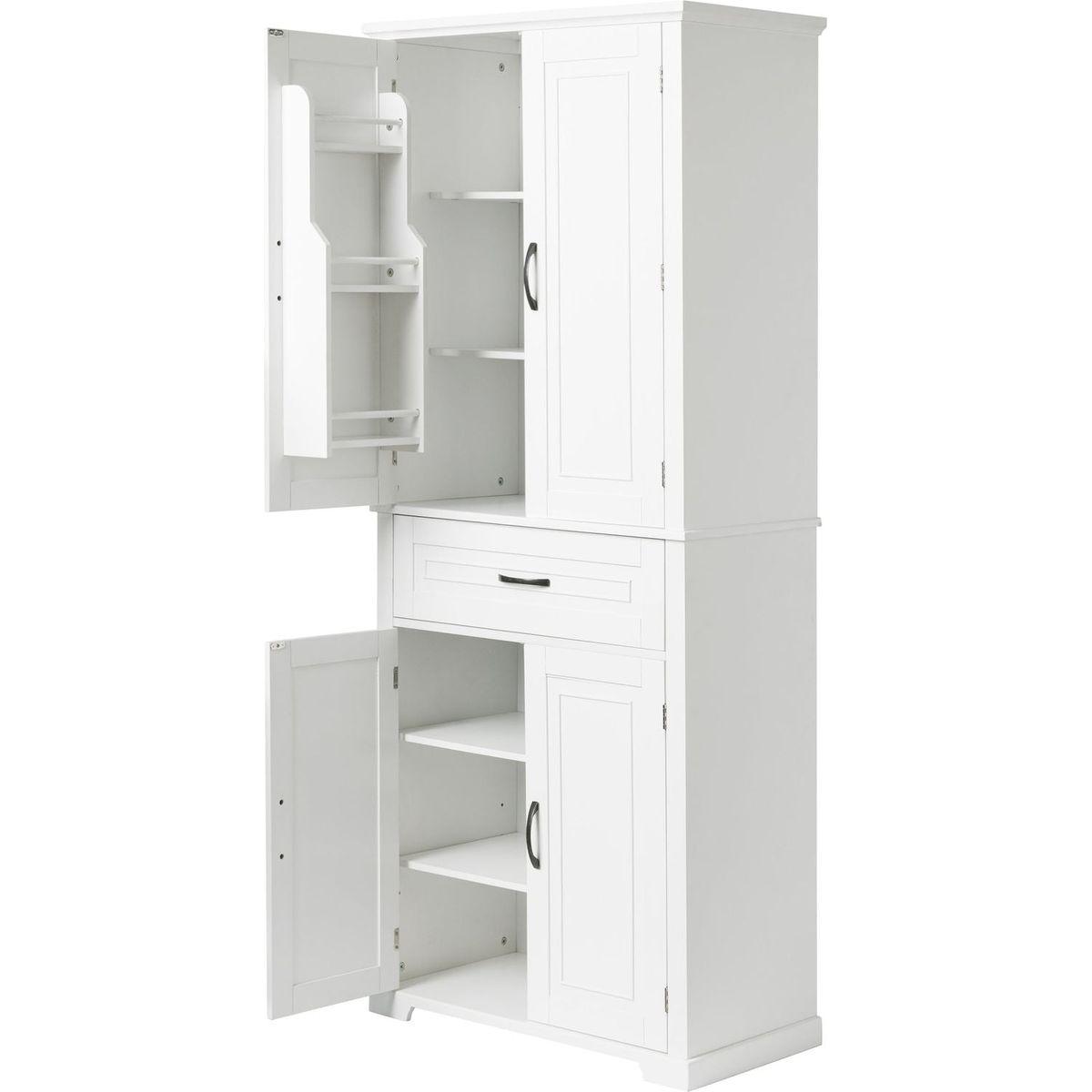 Bathroom Storage Cabinet with Doors and Drawer, Multiple Storage Space, Adjustable Shelf, White