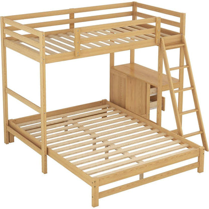 Twin over Full Bunk Bed with Built-in Desk and Three Drawers,Natural